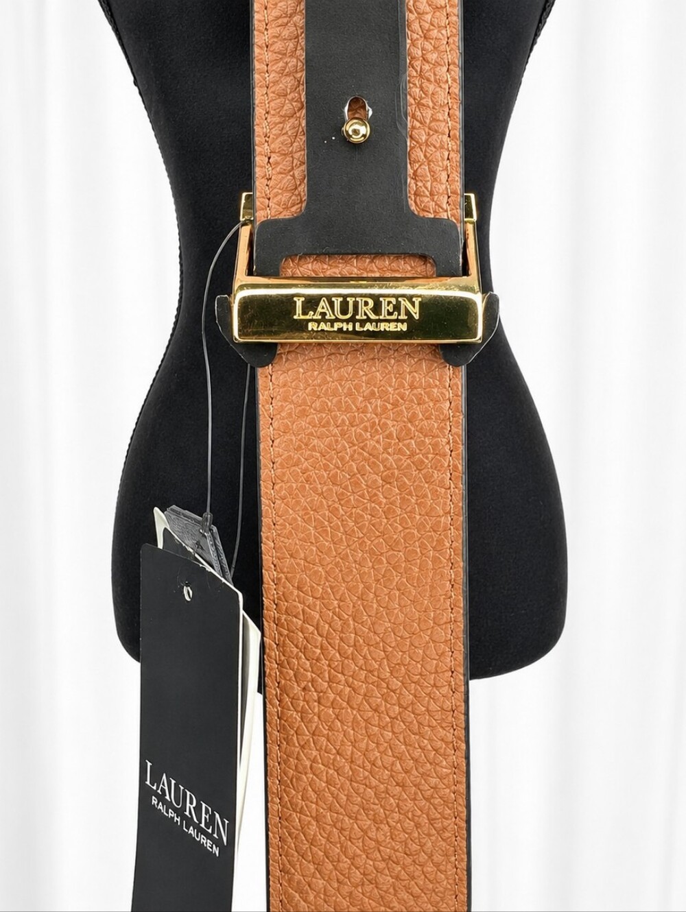 NWT Ralph Lauren Reversible Belt Black Tan Pebbled Gold Logo Buckle L - Picture 3 of 6